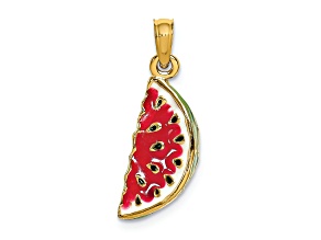 14k Yellow Gold with Enameled 3D Watermelon Charm