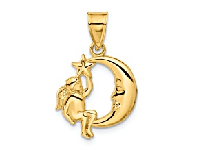 14k Yellow Gold Angel, Moon and Star Pendant