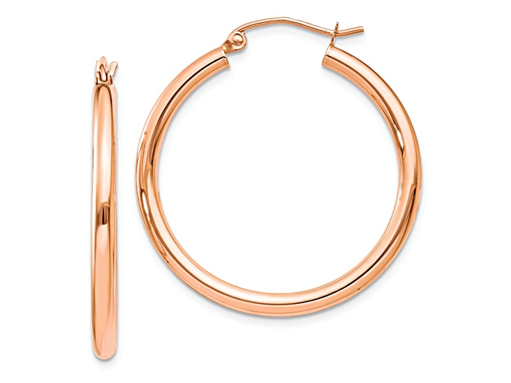 10k Rose Gold 1 3/16" Polished Tube Hoop Earrings