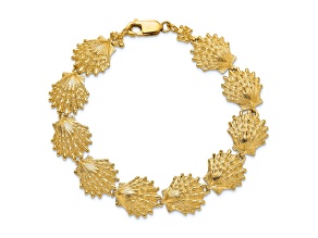 14k Yellow Gold Textured Lion's Paw Shell Link Bracelet