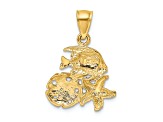 14k Yellow Gold Satin Diamond-Cut Fish, Starfish and Sand Dollar Pendant