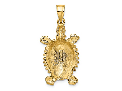 14k Yellow Gold Textured Land Turtle Pendant