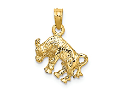 14k Yellow Gold 3D Textured Taurus Zodiac pendant