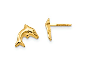 14K Yellow Gold Small Dolphin Earrings