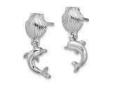 Rhodium Over 14k White Gold Textured Dangling Dolphin From Mini Scallop Earrings