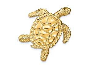 14k Yellow Gold Textured Sea Turtle Slide Pendant