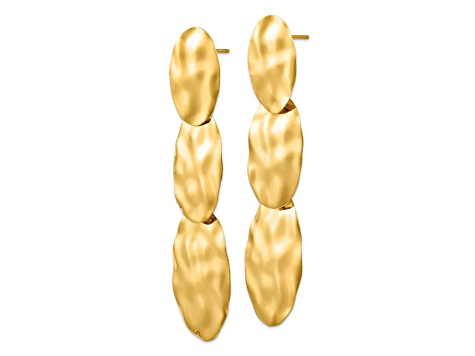 14k Yellow Gold Polished Hammered Dangle Earrings