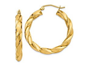 14k Yellow Gold 1 1/4" Light Twisted Hoop Earrings