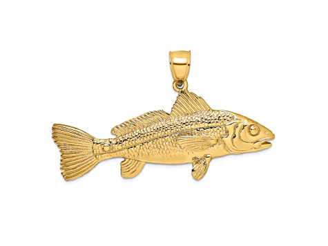 14k Yellow Gold Textured Red Fish Pendant