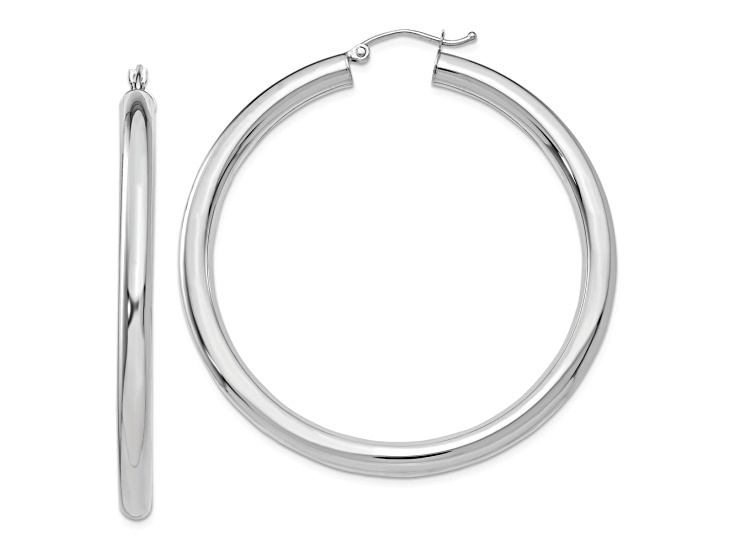 Rhodium Over 14k White Gold Polished 1 15/16" Tube Hoop Earrings