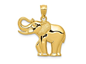 14k Yellow Gold Polished, Satin and textured Elephant Pendant