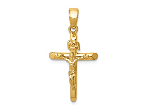 14K Yellow Gold Polished Crucifix Cross Pendant