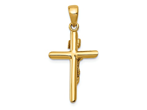 14K Yellow Gold Polished Crucifix Cross Pendant