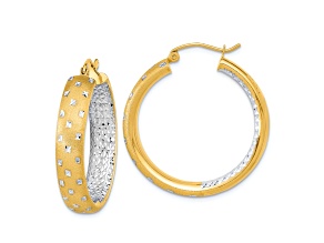14k Two-tone 1 1/4" Satin Diamond-Cut In and Out Hoop Earrings