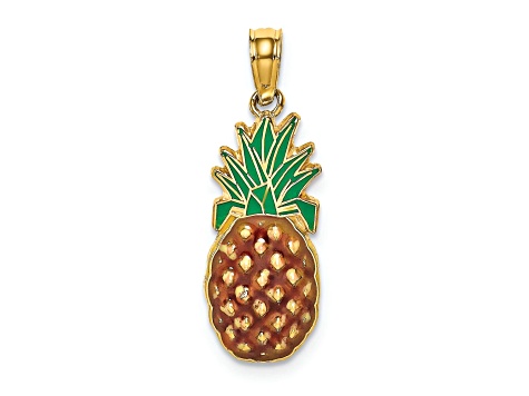 14k Yellow Gold with Enamel 2D Pineapple Charm