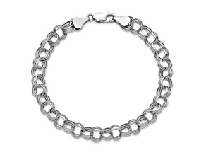 Rhodium Over 14k White Gold 7mm Triple Link Charm Bracelet