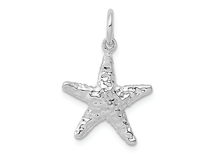 Rhodium Over 14k White Gold Polished and Textured 3D Starfish Pendant