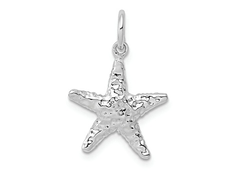 Rhodium Over 14k White Gold Polished and Textured 3D Starfish Pendant