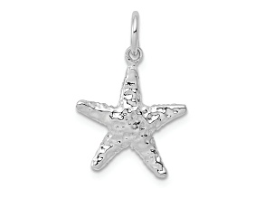 Rhodium Over 14k White Gold Polished and Textured 3D Starfish Pendant