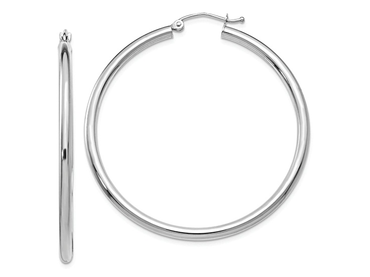 Rhodium Over 14k White Gold Polished 1 3/4" Tube Hoop Earrings