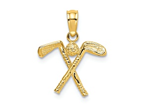 14k Yellow Gold 3D Textured Golf Clubs with Ball Charm