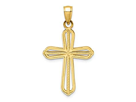 14k Yellow Gold Beaded Textured Cross Pendant