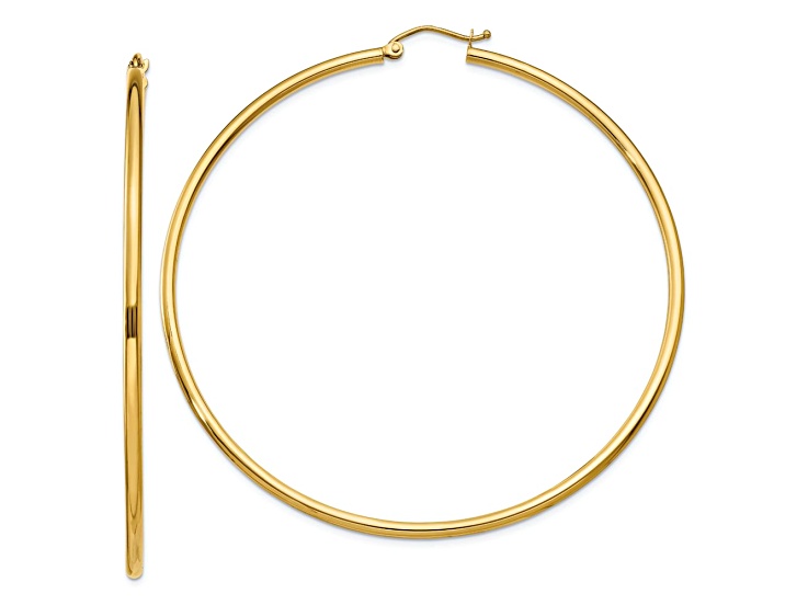 14k Yellow Gold Polished 2 9/16" Tube Hoop Earrings