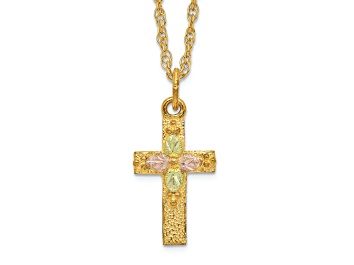 Picture of 10k Yellow Gold With 12k Rose Gold and Green Gold Accent Cross Pendant With 18 Inch Ropa Chain
