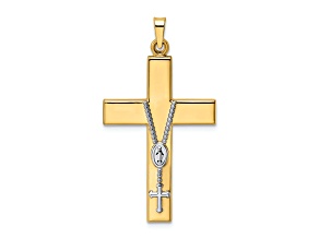 14k Yellow Gold and 14k White Gold Polished Rosary Cross Pendant