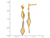 14K Yellow Gold and White Rhodium Polished and Satin Post Dangle Earrings