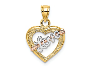 14K Tri-color Gold Textured Love Heart with Arrow Charm