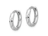 Rhodium Over 14K White Gold Hinged Diamond-cut Hoop Earrings