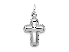 Rhodium Over 14k White Gold Polished and Textured Cross Charm
