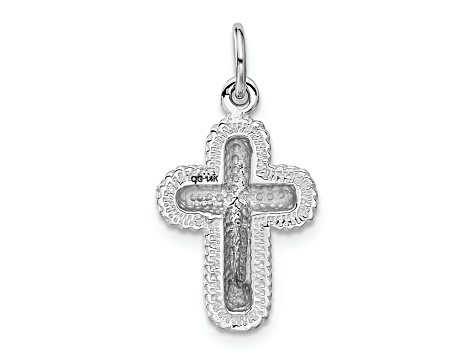 Rhodium Over 14k White Gold Polished and Textured Cross Charm
