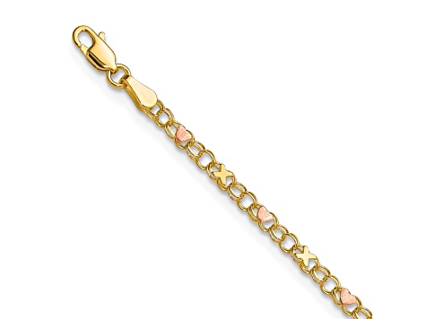 14K Yellow Gold and Rose Rhodium X's and Hearts 5.5-inch Child's Bracelet