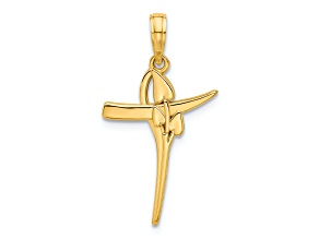 14k Yellow Gold Polished Floral Cross Pendant