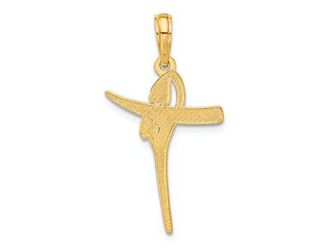 14k Yellow Gold Polished Floral Cross Pendant