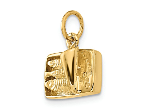 14k Yellow Gold Brushed 3D Sardine Can Charm Pendant