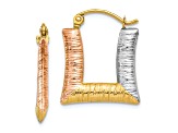 14k Yellow Gold and Rhodium Over 14k Yellow Gold 11/16" Textured Square Hoop Earrings
