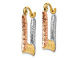 14k Yellow Gold and Rhodium Over 14k Yellow Gold 11/16" Textured Square Hoop Earrings