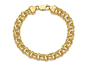 14k Yellow Gold 7.5mm Solid Double Link Charm Bracelet