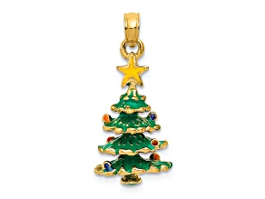 14K Yellow Gold Enameled Christmas Tree Pendant