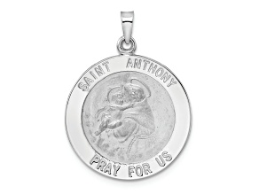 Rhodium Over 14k White Gold Solid Polished and Satin Saint Anthony Medal Pendant
