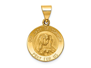 14K Yellow Gold Polished and Satin Our Lady of Sorrows Medal Hollow Pendant