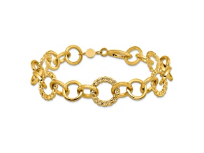 14k Yellow Gold Polished 14.25mm Fancy Circle Link Bracelet
