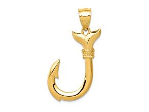 14k Yellow Gold 3D Whale Tail Hook Pendant