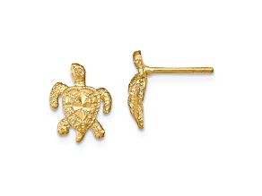 14k Yellow Gold Polished Diamond-Cut Sea Turtle Stud Earrings