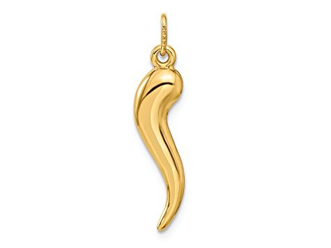 14k Yellow Gold 3D Italian Horn Pendant