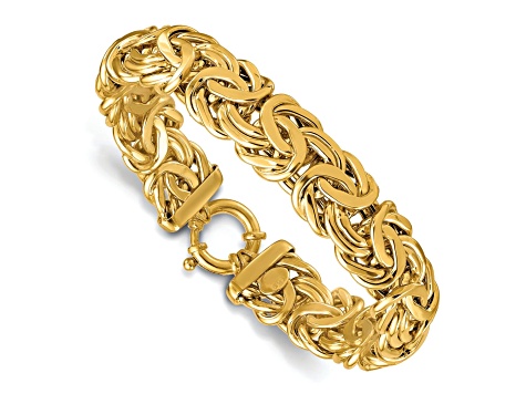 14K Yellow Gold 13.3mm Byzantine 8 Inch Bracelet