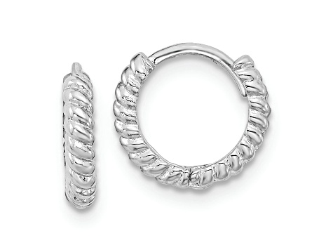 Rhodium Over 14k White Gold 3/8" Children's Polished Hoop Earrings